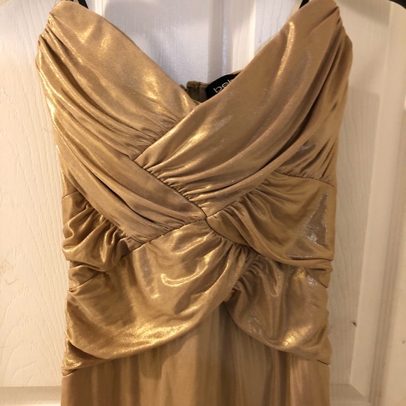 Shimmery gold Bebe strap less party dress - Picture 3 of 4